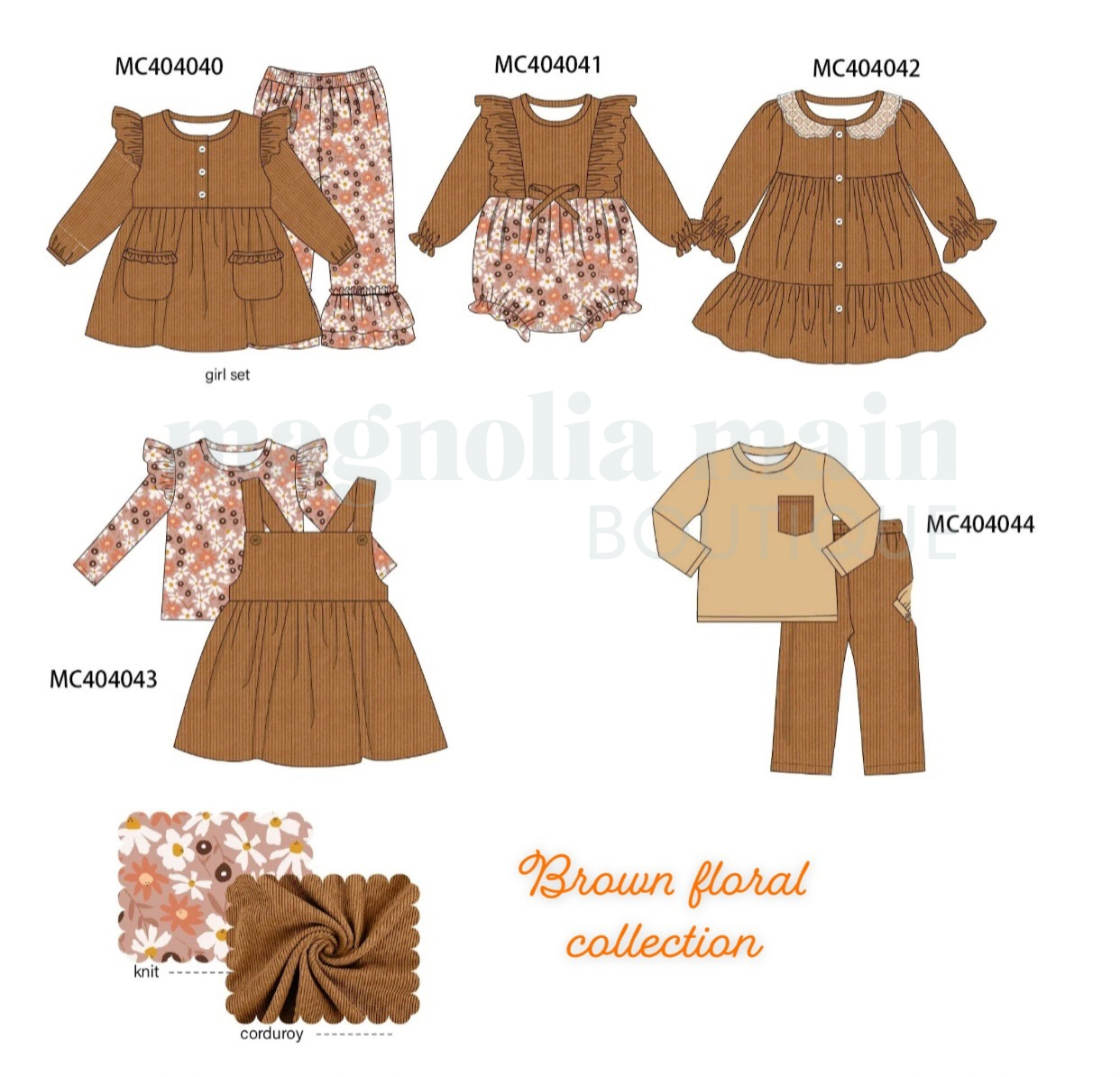 Brown Floral Girls Pants Set